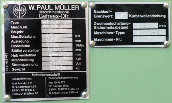 Paul Müller Gefrees excenterpers type 45 SV FK - Afbeelding 4